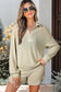Parchment Textured Buttoned Long Sleeve Top 2 Piece Shorts Set
