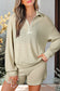 Parchment Textured Buttoned Long Sleeve Top 2 Piece Shorts Set