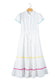White Colorblock Rickrack Trim Short Sleeve Drawstring Waist Long Dress